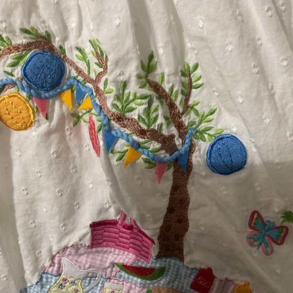 Cotton Kids Little Girls Dress Picnic Pink and Blue Embroidery Flowers. Size 4 - Picture 3 of 5